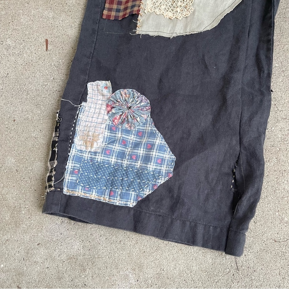 Upcycled MUJI hand stitched patchwork 100% Linen drawstring pants size Medium - Picture 5 of 10
